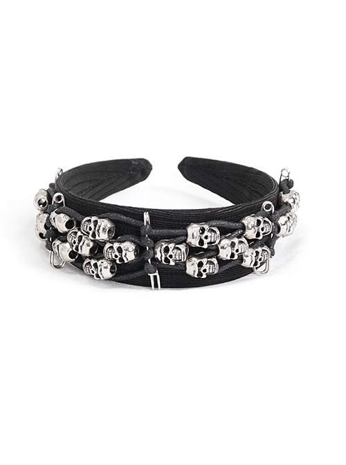 Gothic Style Personalized Metal Skull Braided Rope Retro Glossy Striped Black Braided Headband