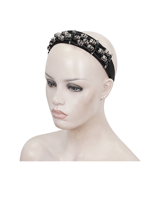Gothic Style Personalized Metal Skull Braided Rope Retro Glossy Striped Black Braided Headband