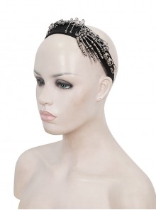 Punk Style Personality Asymmetrical Skull Ghost Claw Black Glossy Striped Halloween Headband