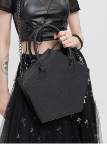 Gothic Style Personalized Five Pointed Star Embossed Shoulder Strap Black Shoulder Strap Crossbody Bag
