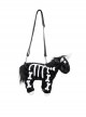 Gothic Style Personalized Plush Unicorn White Skull Pattern Black Fashion Shoulder Strap Handbag