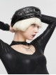 Gothic Style Handsome Shiny Front Middle Skull Pin Decoration Black Imitation Leather Adjustable Beret