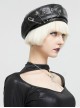 Gothic Style Handsome Shiny Front Middle Skull Pin Decoration Black Imitation Leather Adjustable Beret