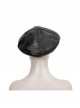 Gothic Style Handsome Shiny Front Middle Skull Pin Decoration Black Imitation Leather Adjustable Beret