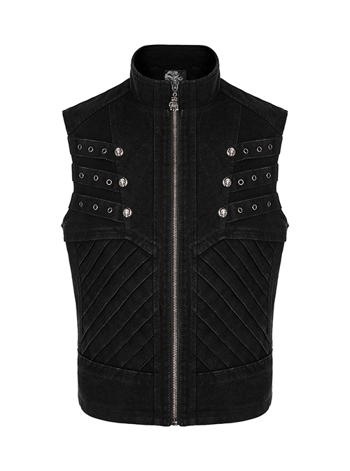 Punk Style Handsome Stand Collar Metal Skull Claw Zipper Unique Split Design Doomsday Sense Black Male Vest