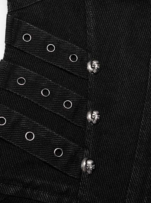 Punk Style Handsome Stand Collar Metal Skull Claw Zipper Unique Split Design Doomsday Sense Black Male Vest
