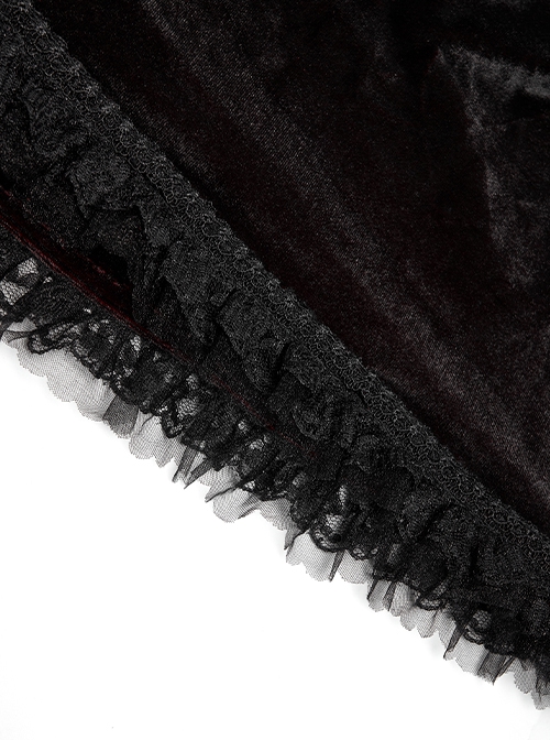 Gothic Style Luxury Velvet Exquisite Lace Ribbon Decoration Black  Red Dreamy Gradient Hooded Long Loak