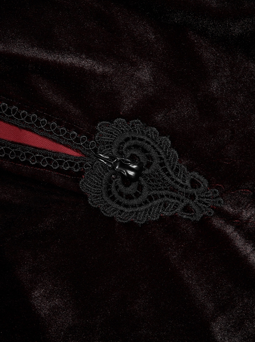 Gothic Style Luxury Velvet Exquisite Lace Ribbon Decoration Black  Red Dreamy Gradient Hooded Long Loak