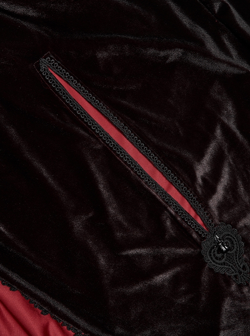 Gothic Style Luxury Velvet Exquisite Lace Ribbon Decoration Black  Red Dreamy Gradient Hooded Long Loak