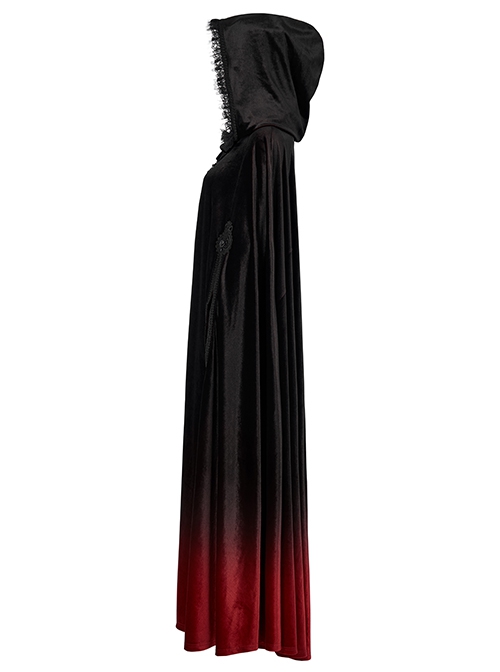 Gothic Style Luxury Velvet Exquisite Lace Ribbon Decoration Black  Red Dreamy Gradient Hooded Long Loak