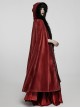Gothic Style Luxury Faux Rabbit Fur Fabric Exquisite Lace Trim Plush Decoration Noble Red Hooded Long Cloak