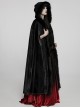 Gothic Style Soft Faux Rabbit Fur Fabric Winter Warm Exquisite Lace Trim Plush Black Hooded Long Cloak