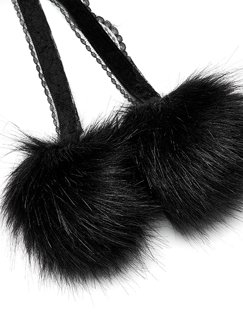 Gothic Style Soft Faux Rabbit Fur Fabric Winter Warm Exquisite Lace Trim Plush Black Hooded Long Cloak