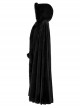 Gothic Style Soft Faux Rabbit Fur Fabric Winter Warm Exquisite Lace Trim Plush Black Hooded Long Cloak
