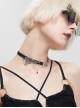 Punk Style Asymmetrical Leather Stitching Metal Chain Front Spider Web Pendant Decoration Black Personality Necklace