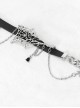 Punk Style Asymmetrical Leather Stitching Metal Chain Front Spider Web Pendant Decoration Black Personality Necklace