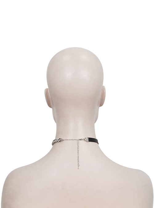 Punk Style Asymmetrical Leather Stitching Metal Chain Front Spider Web Pendant Decoration Black Personality Necklace