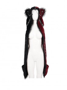 Punk Style Personalized Warm Velvet Metal Skull Black And Red Hooded Scarf