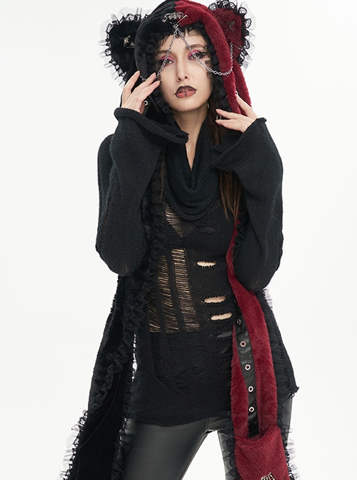 Punk Style Personalized Warm Velvet Metal Skull Black And Red Hooded Scarf