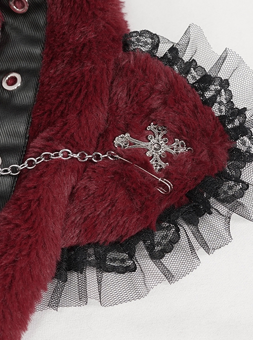 Punk Style Personalized Warm Velvet Metal Skull Black And Red Hooded Scarf