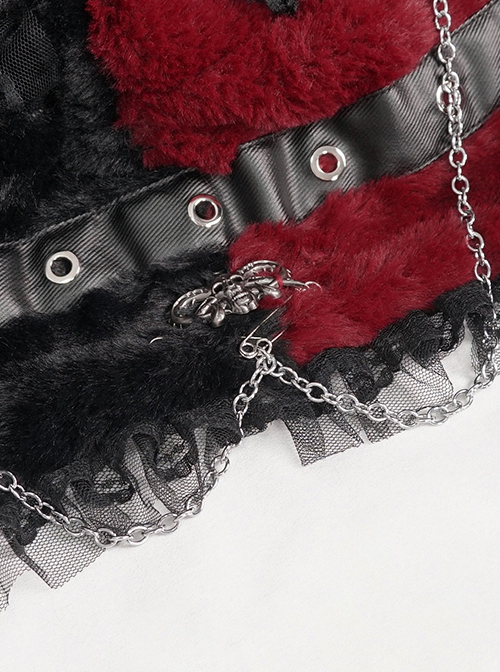 Punk Style Personalized Warm Velvet Metal Skull Black And Red Hooded Scarf
