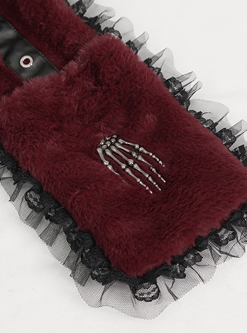 Punk Style Personalized Warm Velvet Metal Skull Black And Red Hooded Scarf