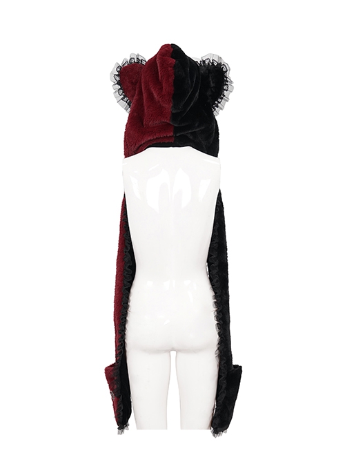 Punk Style Personalized Warm Velvet Metal Skull Black And Red Hooded Scarf