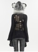Punk Style Personalized Warm Velvet Metal Eyelets Black And Gray Cat Ears Hooded Scarf