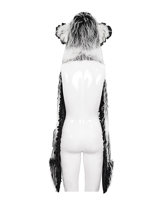 Punk Style Personalized Warm Velvet Metal Eyelets Black And Gray Cat Ears Hooded Scarf