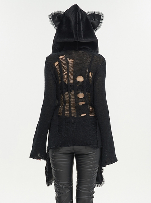 Punk Style Fur Laminated Statement Batwing Pocket Black Hand Hooded Scarf