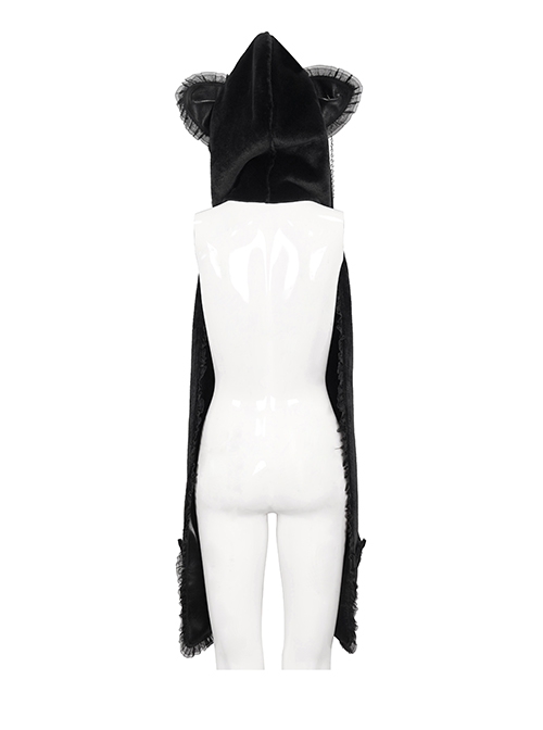 Punk Style Fur Laminated Statement Batwing Pocket Black Hand Hooded Scarf