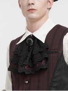 Gothic Elegant Cascading Lace Front Glass Diamond Embellished Black And Red Adjustable Collar