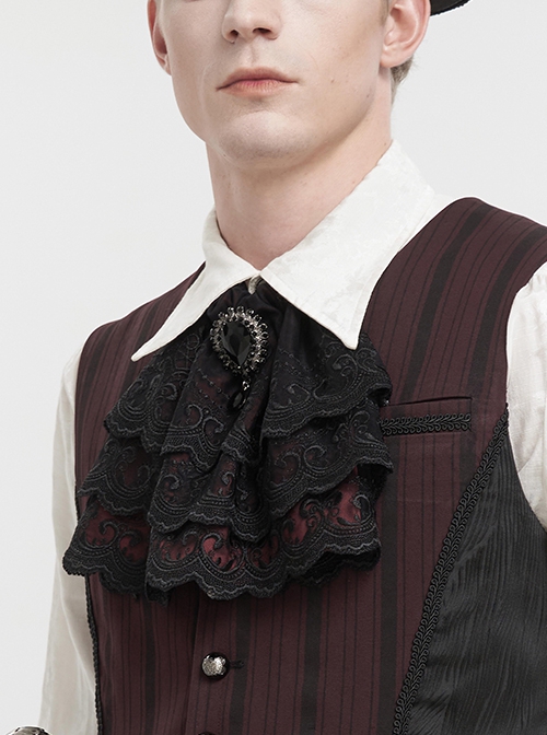 Gothic Elegant Cascading Lace Front Glass Diamond Embellished Black And Red Adjustable Collar