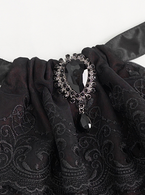 Gothic Elegant Cascading Lace Front Glass Diamond Embellished Black And Red Adjustable Collar