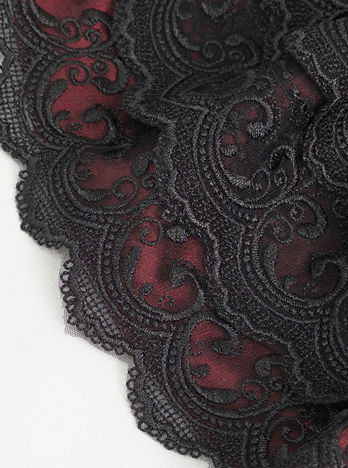 Gothic Elegant Cascading Lace Front Glass Diamond Embellished Black And Red Adjustable Collar