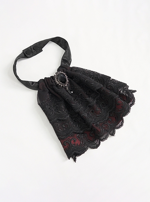 Gothic Elegant Cascading Lace Front Glass Diamond Embellished Black And Red Adjustable Collar