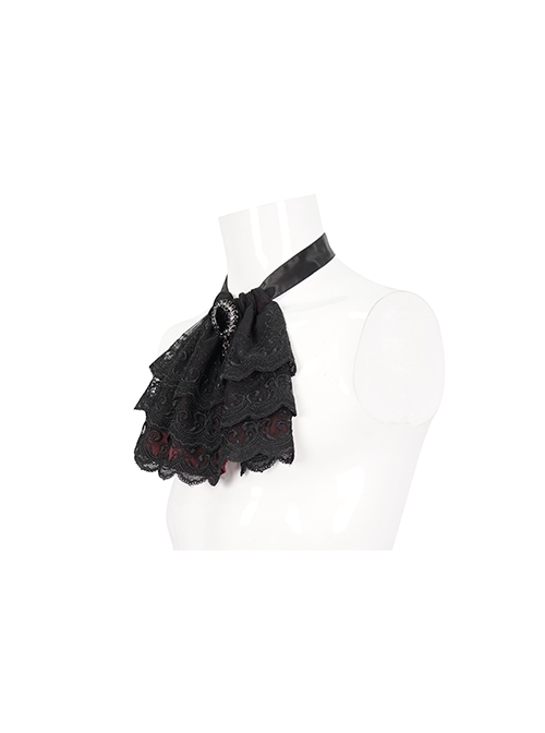 Gothic Elegant Cascading Lace Front Glass Diamond Embellished Black And Red Adjustable Collar