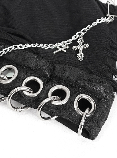 Punk Style Personality Stiff Knit With Metal Chain Black Breathable Cat Ear Hat