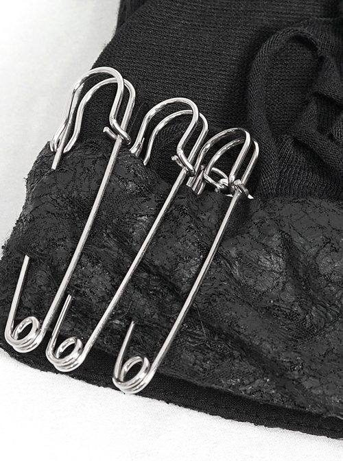 Punk Style Personality Stiff Knit With Metal Chain Black Breathable Cat Ear Hat
