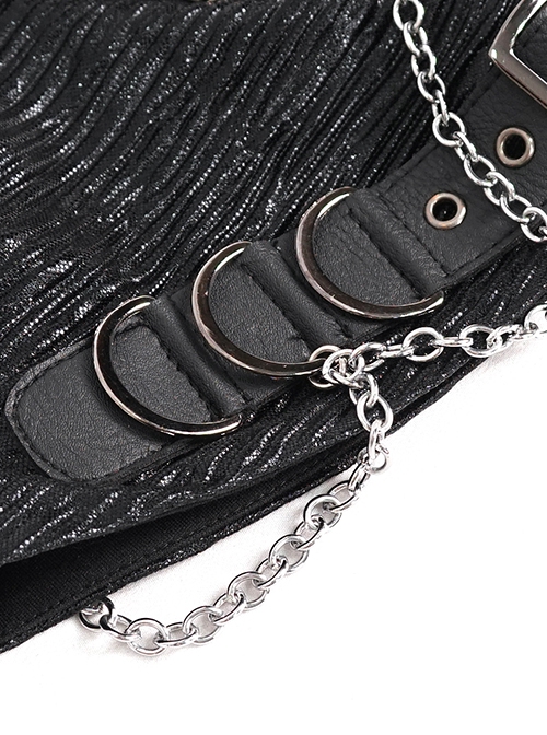 Punk Style Personality Stiff Pleated Knit With Metal Chain Black Breathable Bat Wing Hat