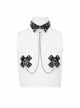 Gothic Style Sexy Rivet Imitation Leather Collar Metal Chain Link Black Cross Nipple Sticker