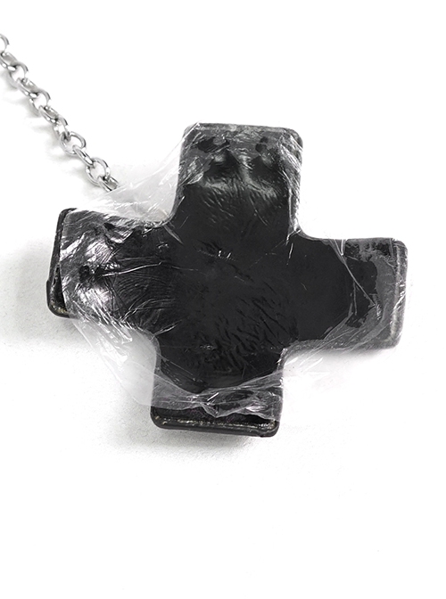 Gothic Style Sexy Rivet Imitation Leather Collar Metal Chain Link Black Cross Nipple Sticker