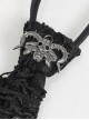 Punk Style Handsome Crackle Rubberized Knitted Side Detachable Metal Ring Black Skull Tie