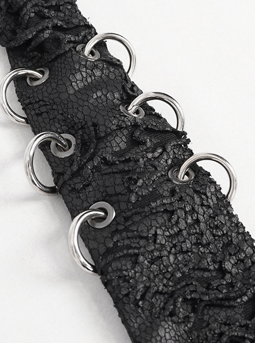 Punk Style Handsome Crackle Rubberized Knitted Side Detachable Metal Ring Black Skull Tie