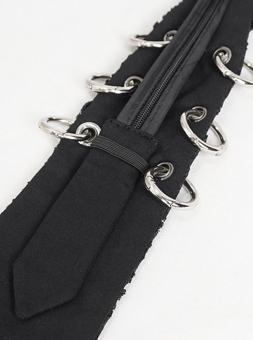 Punk Style Handsome Crackle Rubberized Knitted Side Detachable Metal Ring Black Skull Tie
