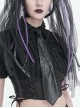 Punk Style Asymmetric Metal Rivet Decorated Front Center Slit Black Leather Tie