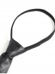 Punk Style Asymmetric Metal Rivet Decorated Front Center Slit Black Leather Tie
