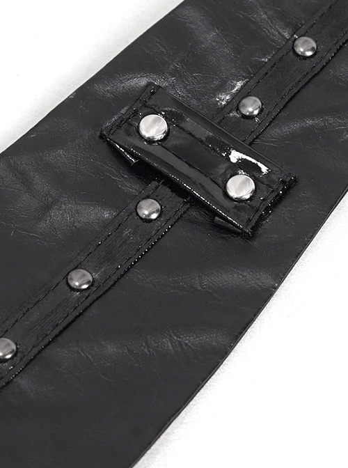 Gothic Style Adjustable Personalized Metal Rivet Decoration Black PU Imitation Leather Tie