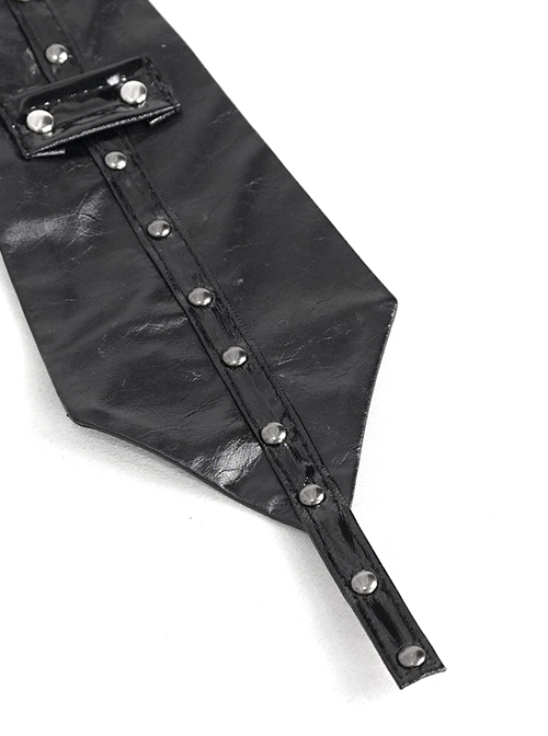 Gothic Style Adjustable Personalized Metal Rivet Decoration Black PU Imitation Leather Tie