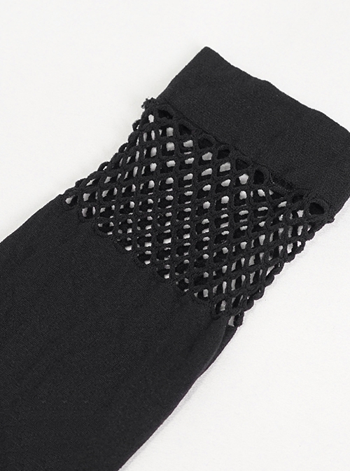 Gothic Style Sexy Mesh Asymmetric Metal Heart Rivet Decoration Black Elastic Calf Socks